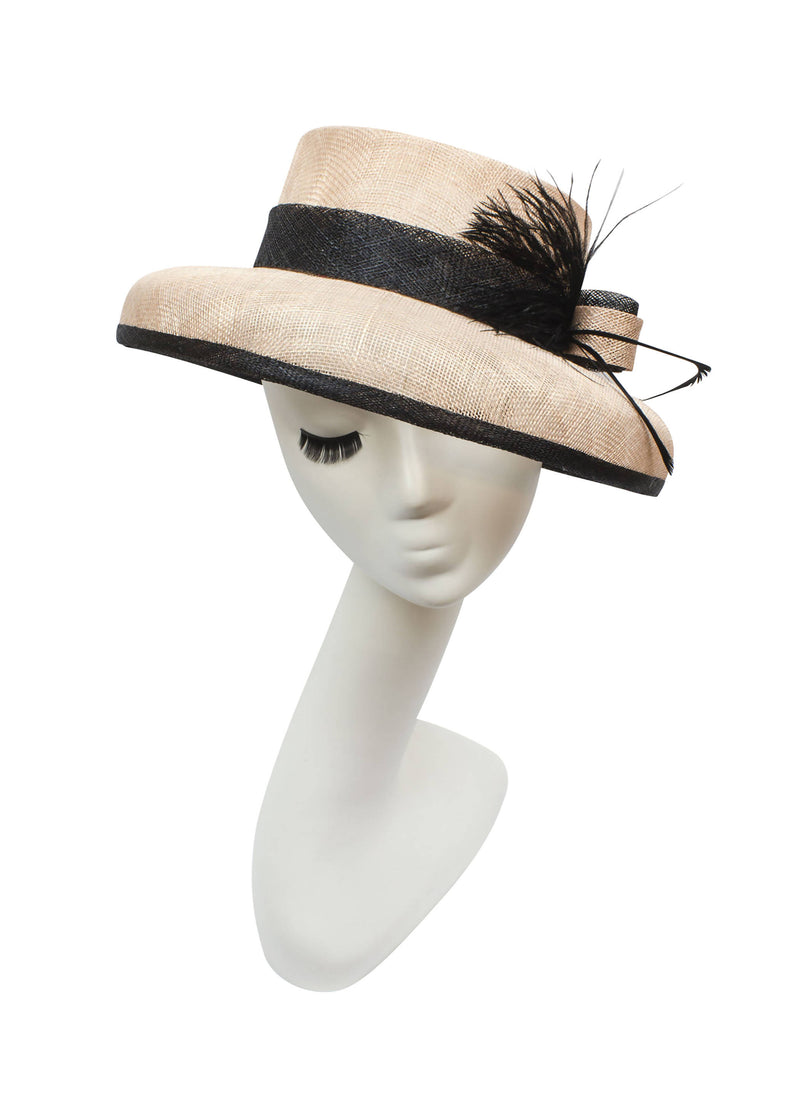 Sinamay Hat "Audrey" in Light Pink and Black