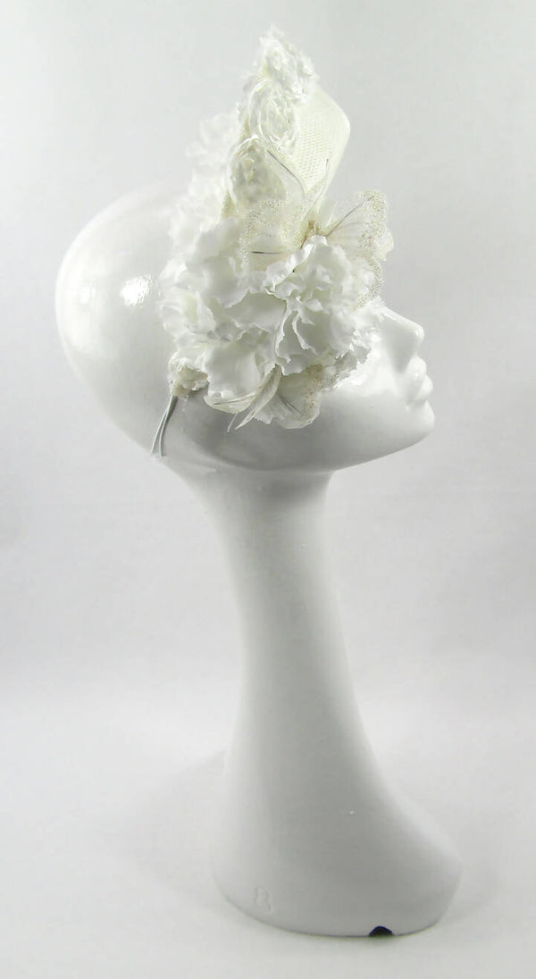 White Sinamay Flower & Butterfly Headband