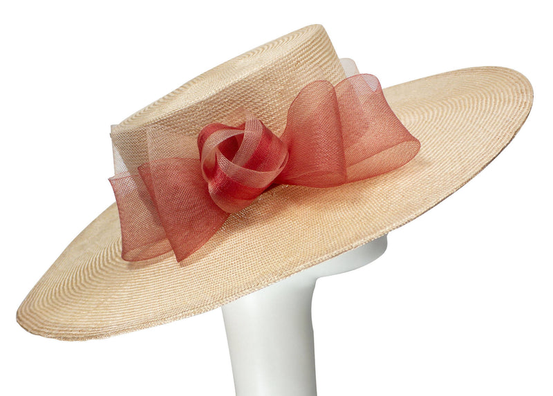 Pastel Pink Boater with Crinoline Bow and Band