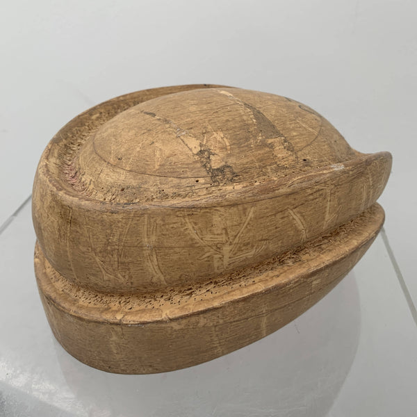Vintage wooden crown hat block with bottom edge