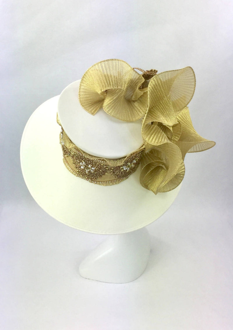 Large Ivory and Gold Down Brim Hat