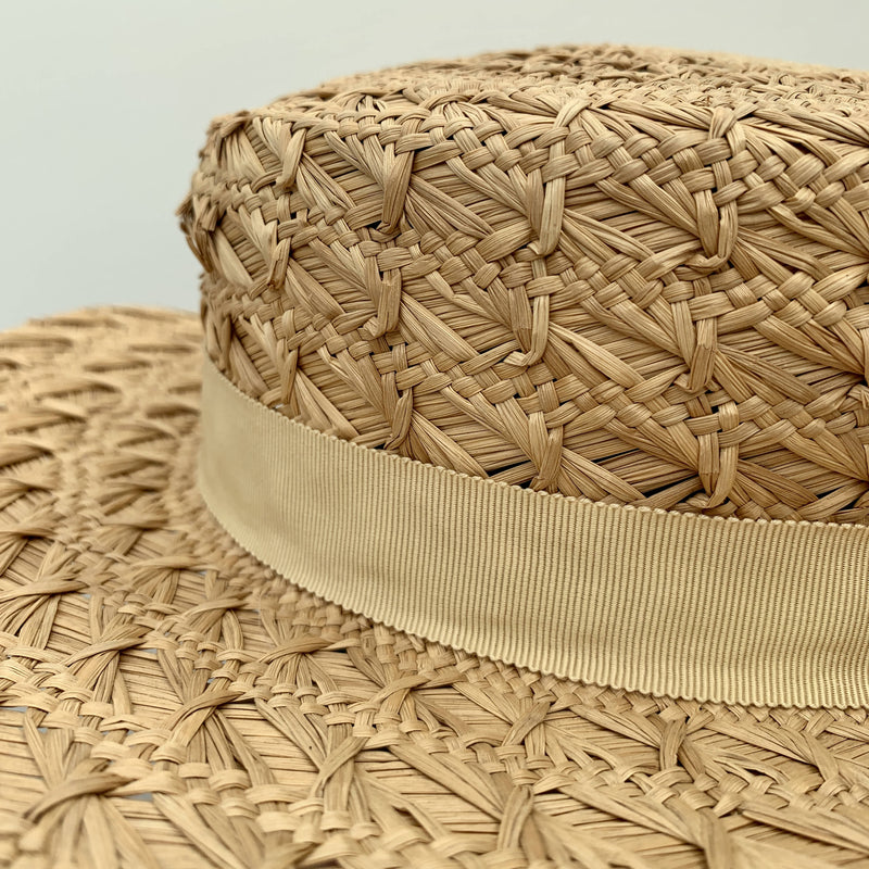 Vintage 1980’s Straw boater beige hat