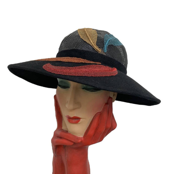 Vintage Liberty London felt hat by Alan Couldridge made in London with colorful patch work