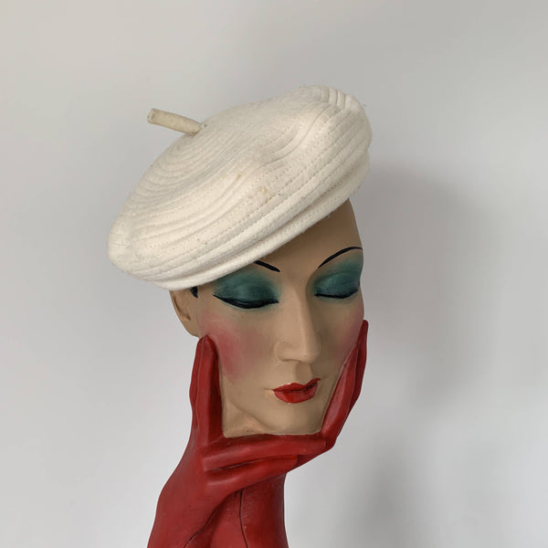 classic Vintage white beret hat by Stephen Jones MIss Jones “ Time travel” collection