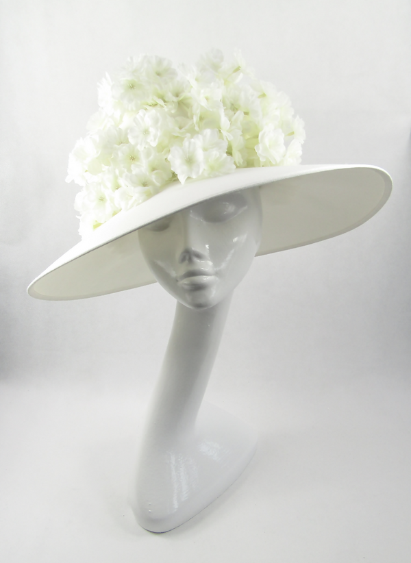 Ivory Down Brim Hat with Flower Blossom for Wedding Hat Races Special Occasion Headwear Royal Garden Party