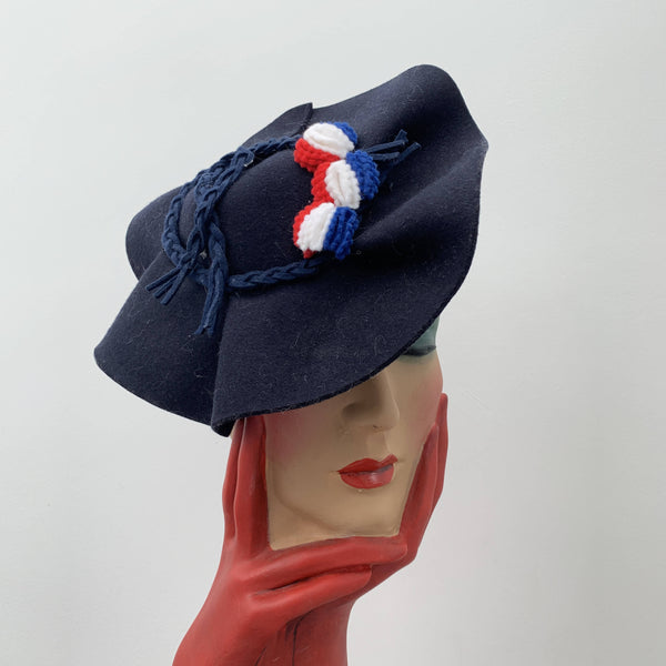 Vintage navy blue sailor hat by Dragonfly