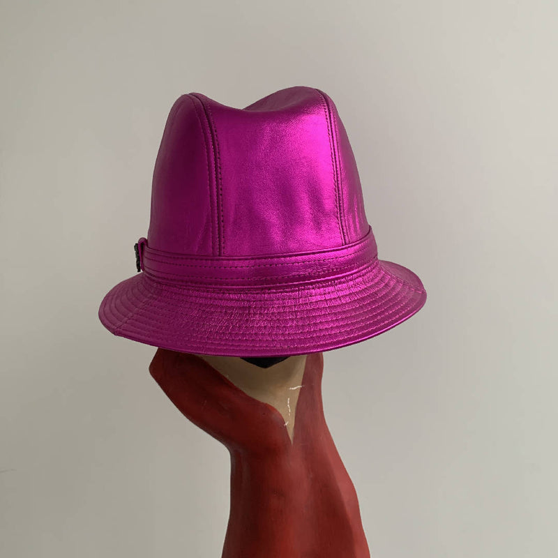 Brand new Vintage Philip Treacy metallic pink leather party trilby hat