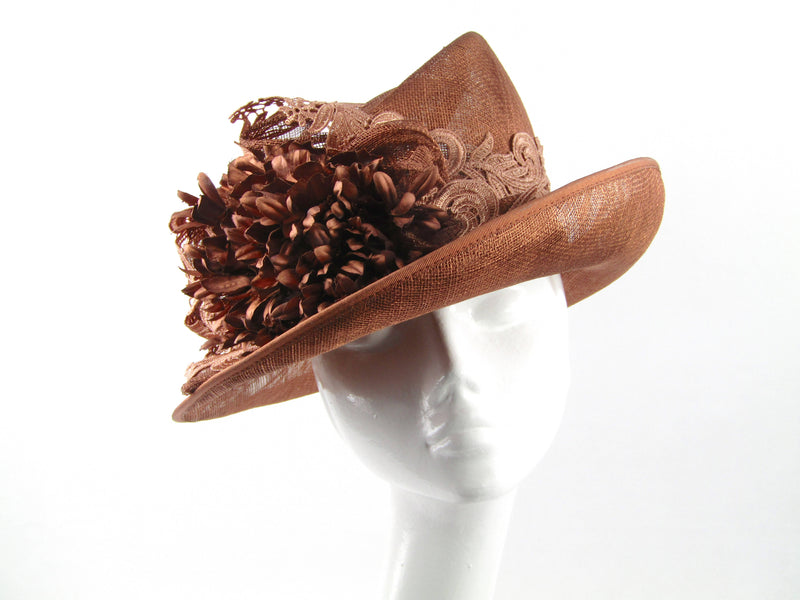 Copper Sinamay Swooped Brim Hat