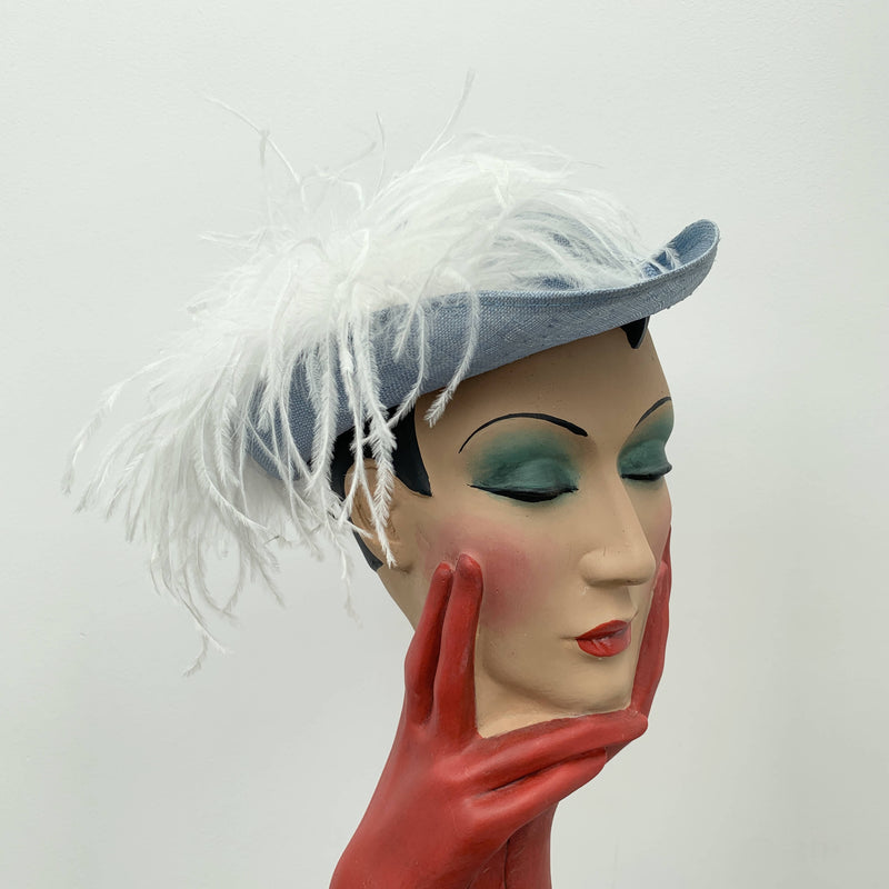 Vintage blue straw cocktail hat by Bermona Trend made in London