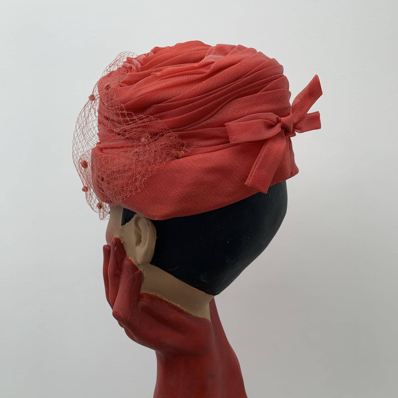 Vintage laced and net veil red cocktail hat