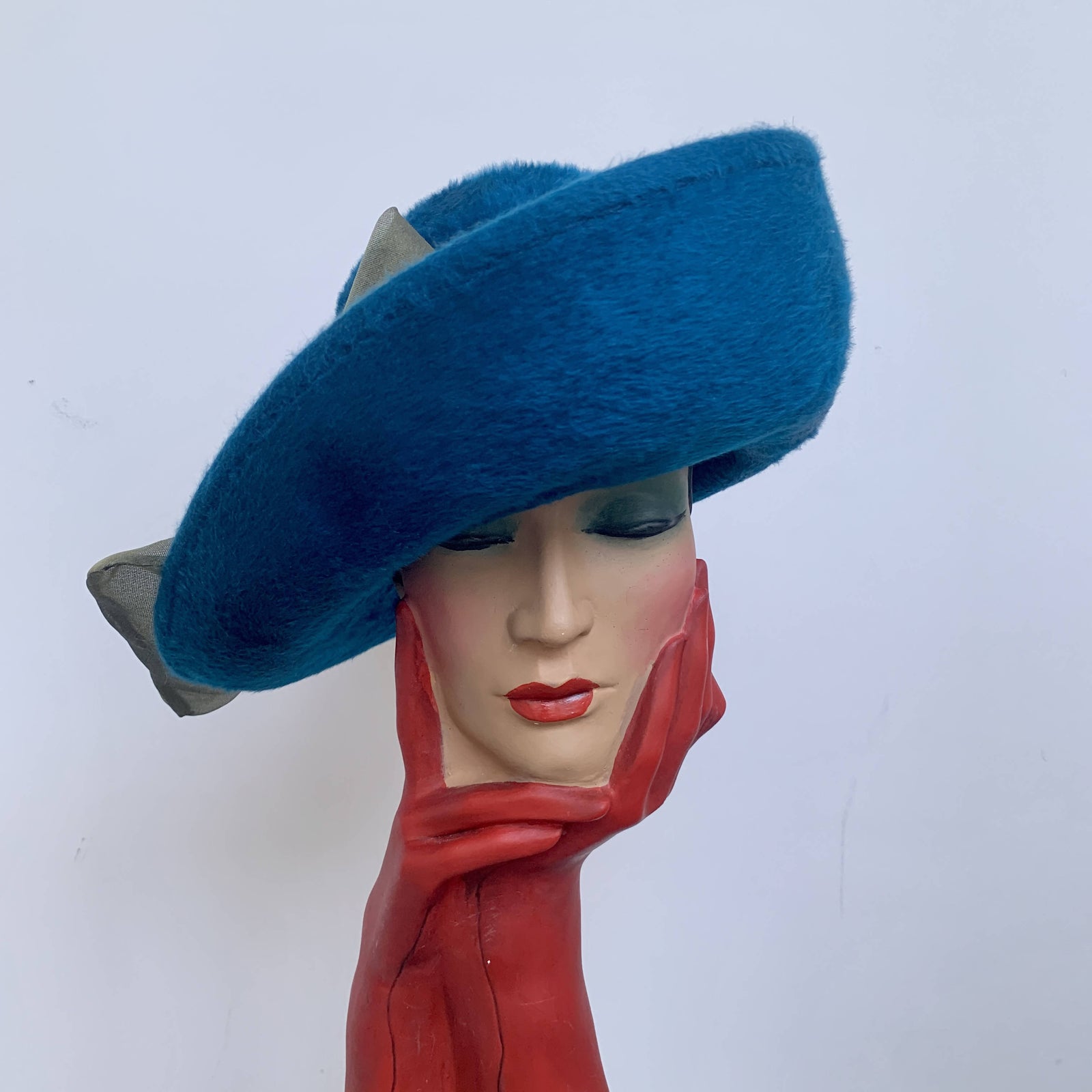 Vintage Blue Hat - Retro Woven Pattern, Curved Brim - 90s Fashion for Women 90s Feather Hat - Etsy main image 4
