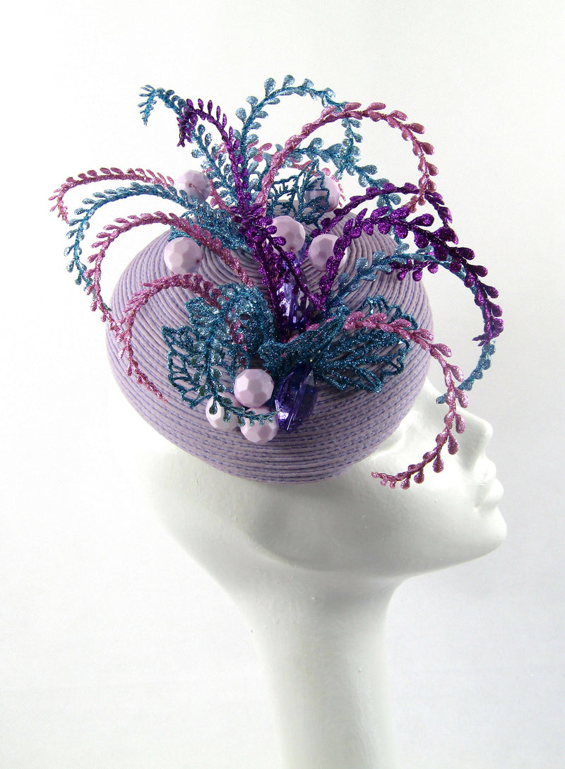 Lilac Pillbox Hat with Metallic Trimming
