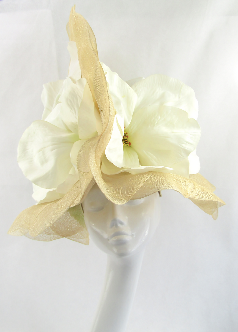 Large Scalloped Sinamay Floral Headdress for Wedding, Ascot, Kentucky Derby, Galway Races, Dubai World Cup, Melbourne Cup