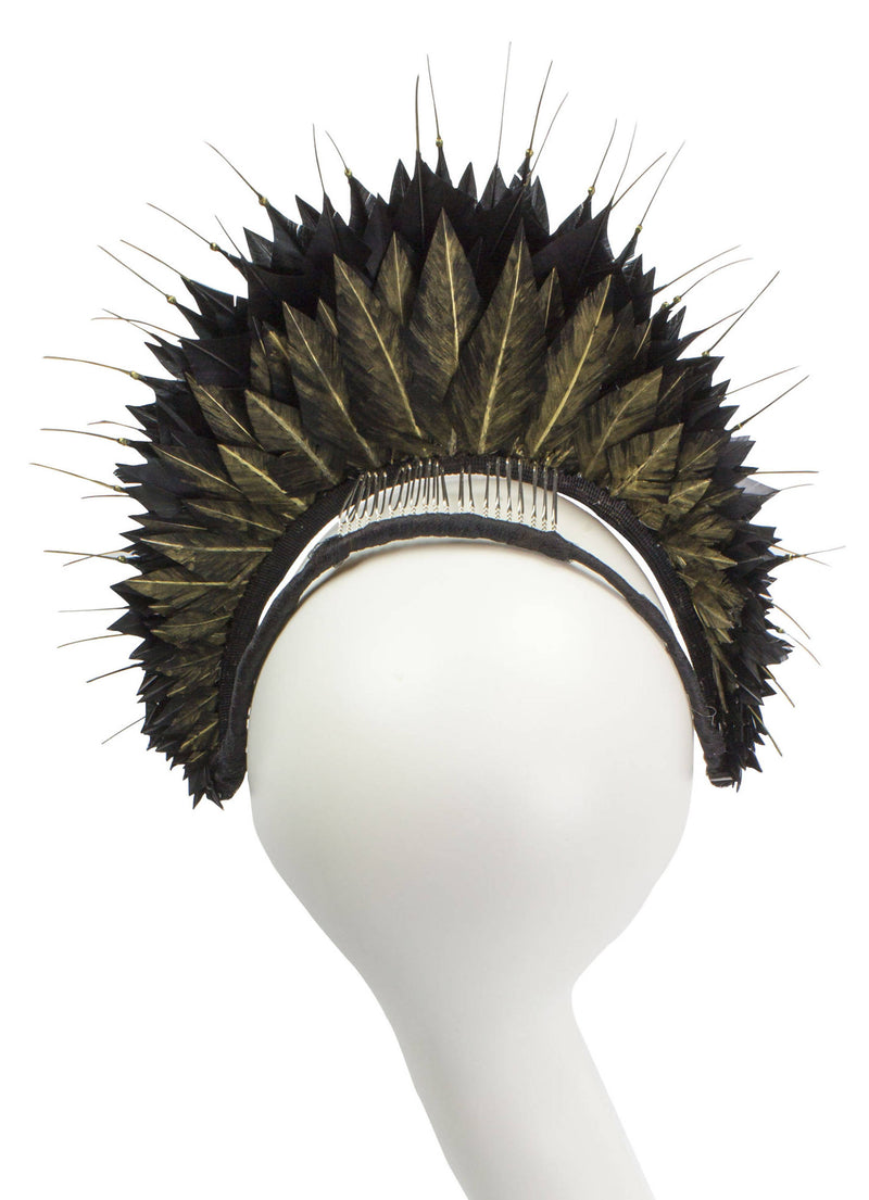 Black Swan - Black and Gold Feathered Crown