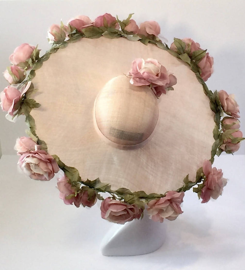 Blush Pink Sinamay Wide Brimmed Rose Picture Hat