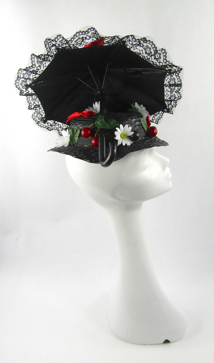 Mary Poppins Style Black Boater Hat