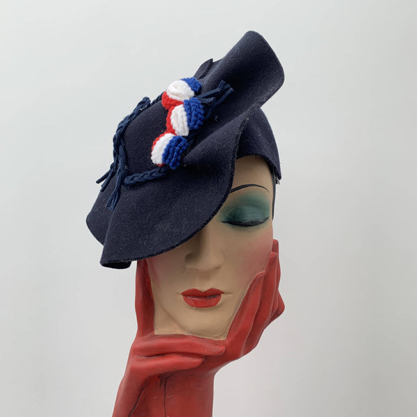 Vintage navy blue sailor hat by Dragonfly