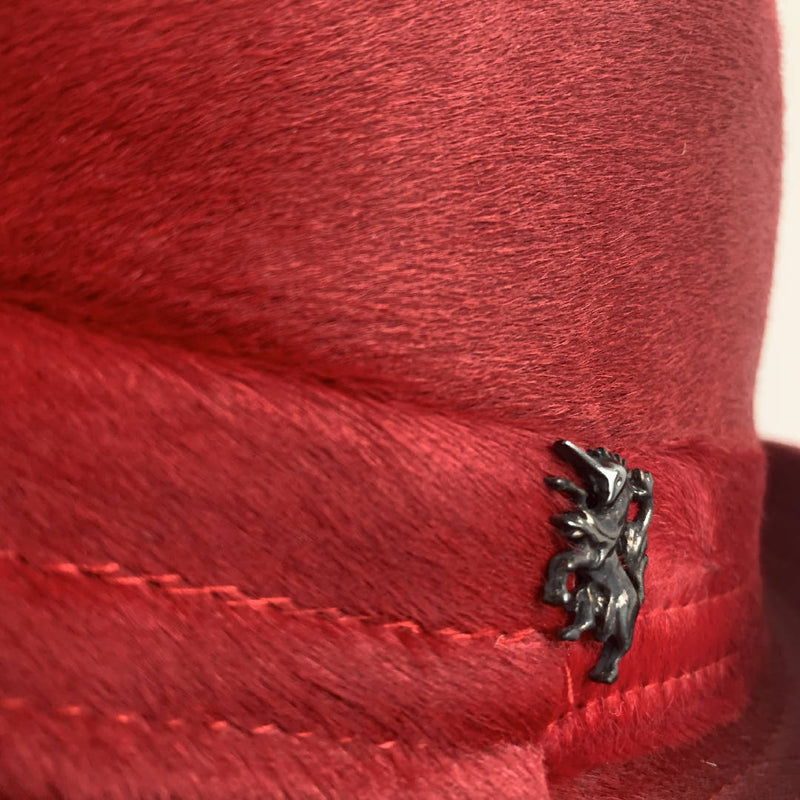 Brand New made in London limited edition by Phillip Treacy red pony hair soft leather pork pie trilby hat