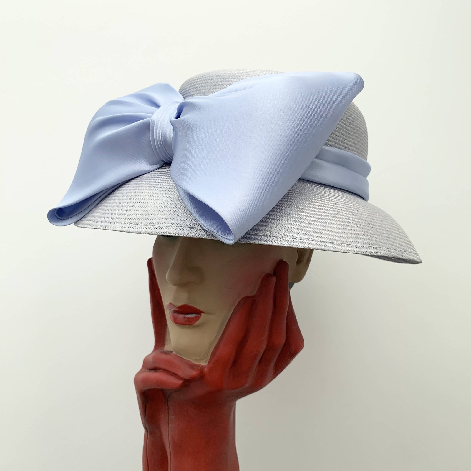 1950s Pale Blue Bucket Cloche Hat Scrunched Bow Detail with Brim USA Union Made 1940s Union Made Hat - Etsy main image 4
