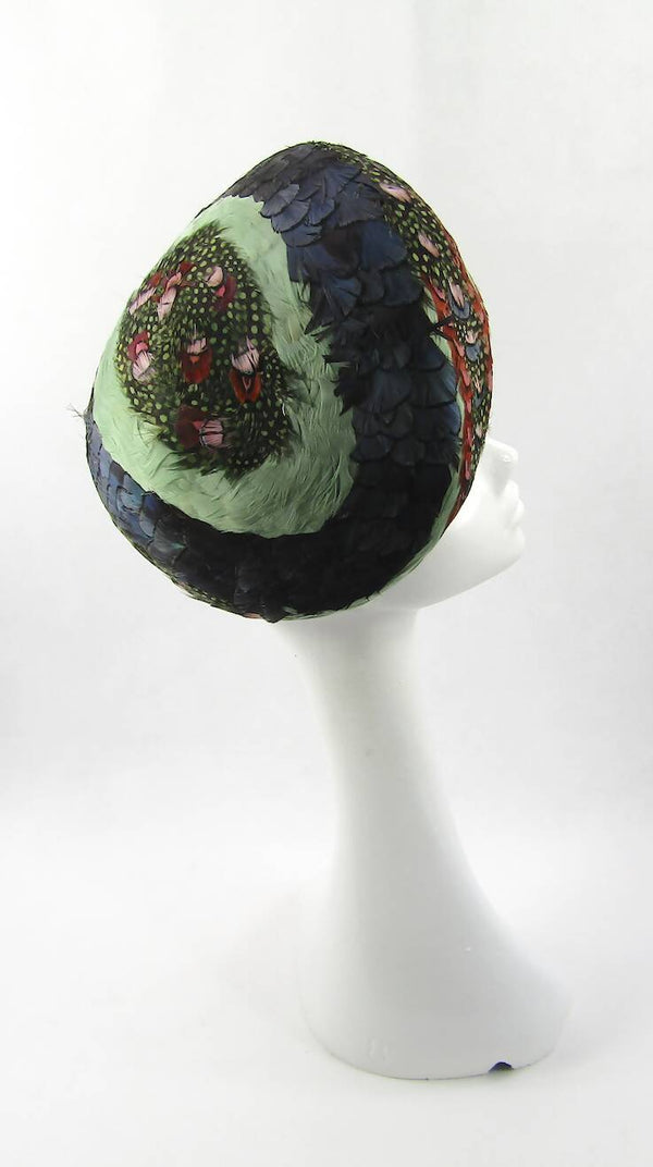 Vintage Feathered Pillbox Hat