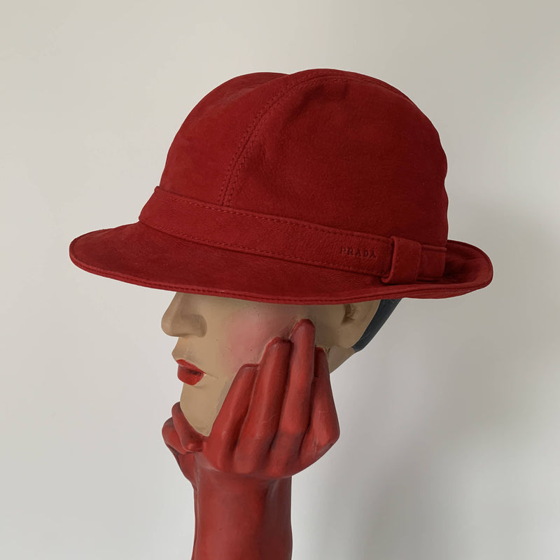 Vintage Pravda suede red leather trilby hat made in Italy