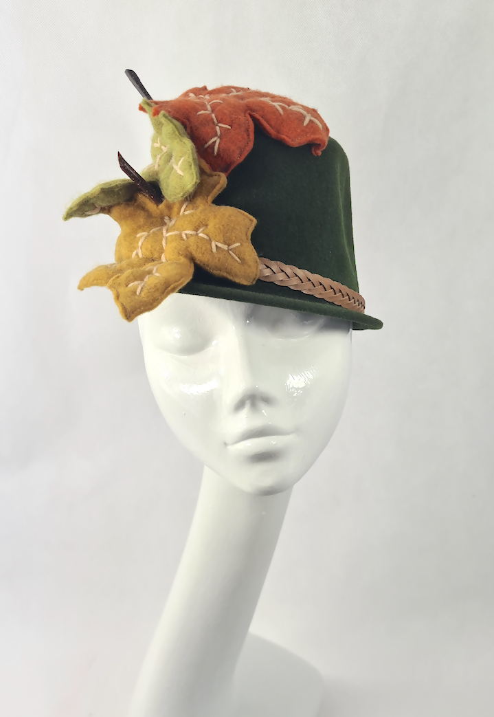 Olive Green Peach Bloom Velour Cloche Hat