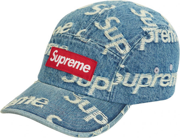 Supreme Frayed Logos Denim Camp Cap Blue