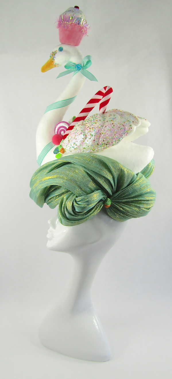Candy Cane Swan Hat for Royal Ascot, Kentucky Derby, Galway Races, Dubai World Cup, Melbourne Cup