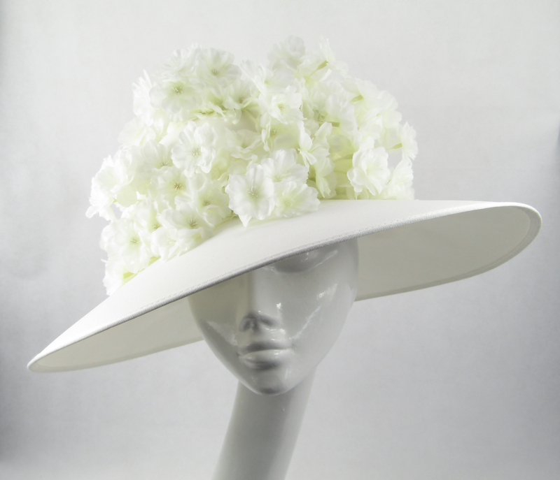 Ivory Down Brim Hat with Flower Blossom for Wedding Hat Races