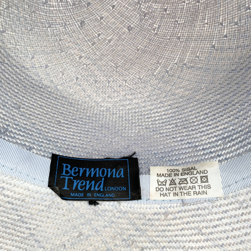 Vintage blue straw cloche hat with silk decorative ribbon bow by Bermona Trend made in England