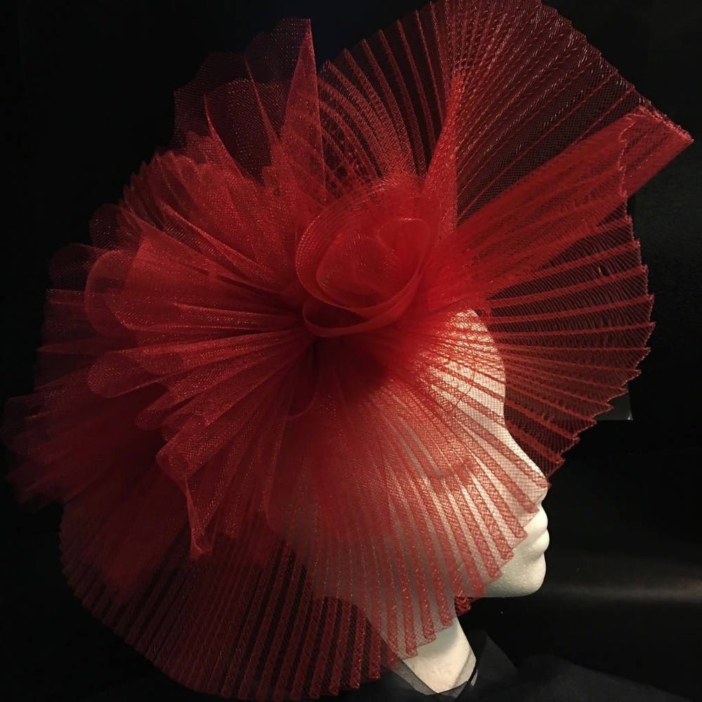 striking Ruby red statement fascinator. Race day hat, royal  display picture 3