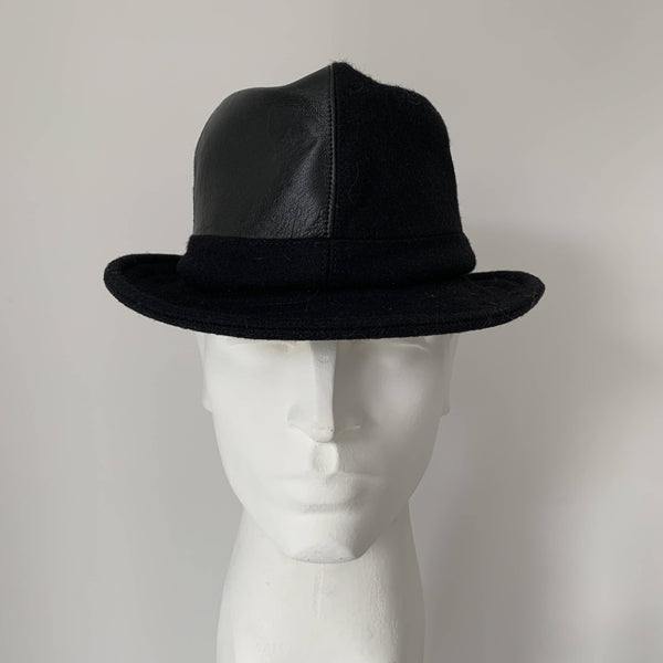 Vintage trilby black felt and leather hat by Stephen jones, Jones boy made in England perfect fit