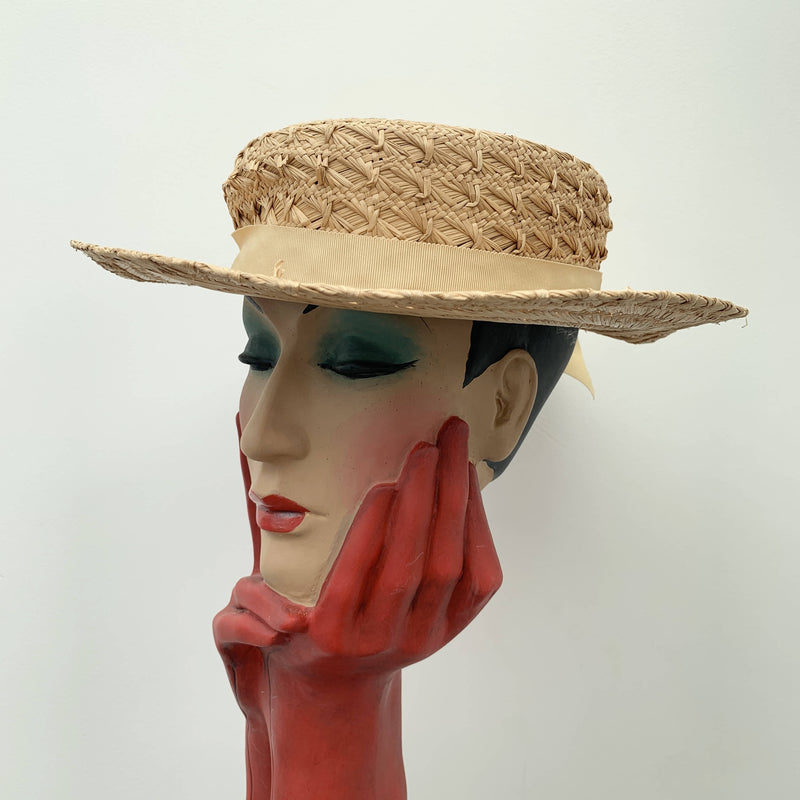 Vintage 1980’s Straw boater beige hat