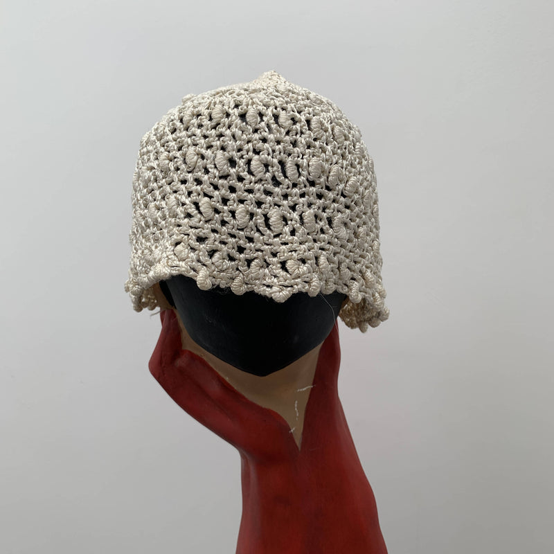 Vintage white braid crochet bonnet hat