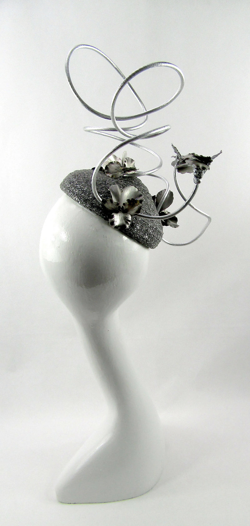 Graphite & Silver Metal Swirl Pillbox Hat