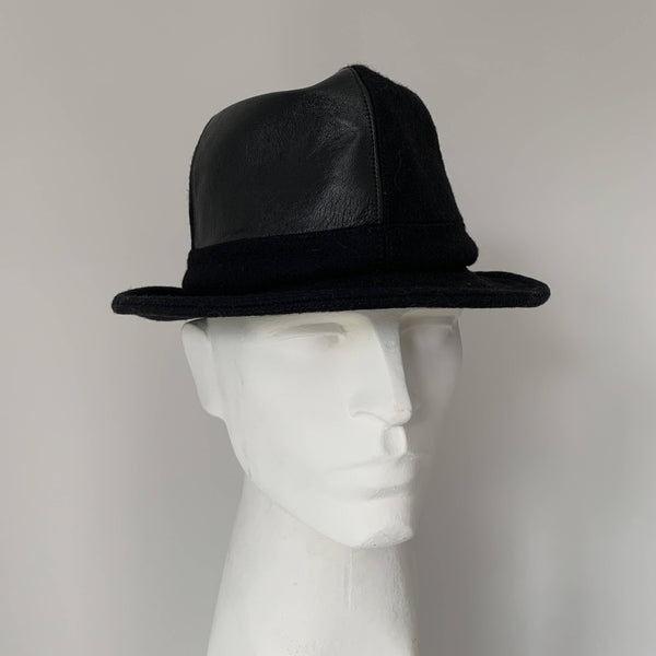 Vintage trilby black felt and leather hat by Stephen jones, Jones boy made in England perfect fit