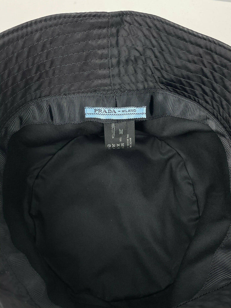Prada Nylon Technical Bucket Hat Logo Black One Size