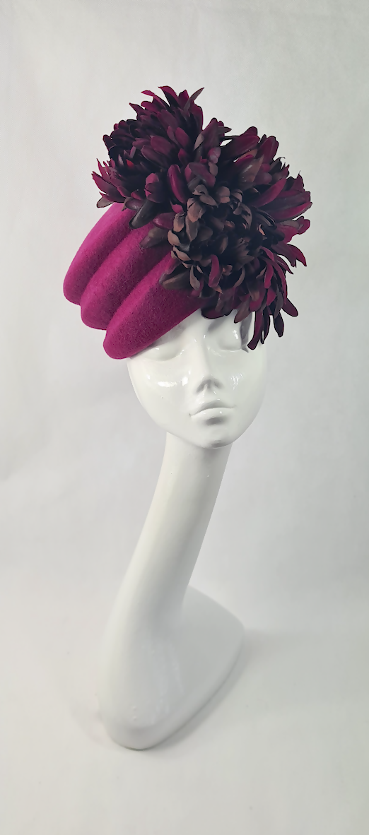 Raspberry Wool Felt Large Pillbox Hat