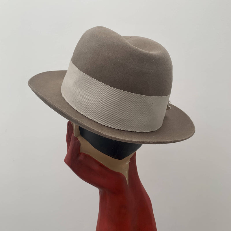 Vintage brown velvet satin ribbon decorated fedora hat
