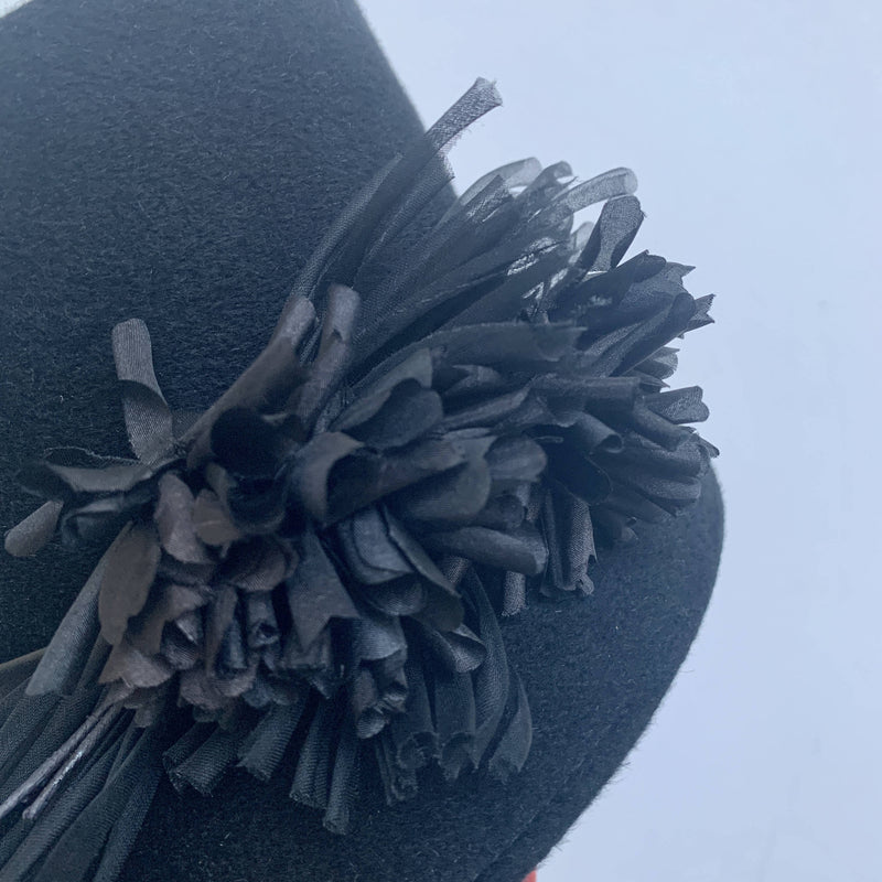 Philip Treacy London Chic Floral Black Statement Black Felt Asymmetric Occasion Hat