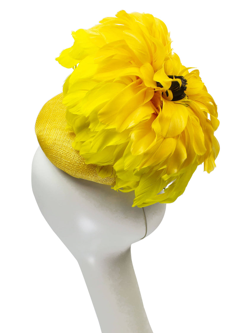 "Sunflower" Feather Flower Sinamay Button Fascinator