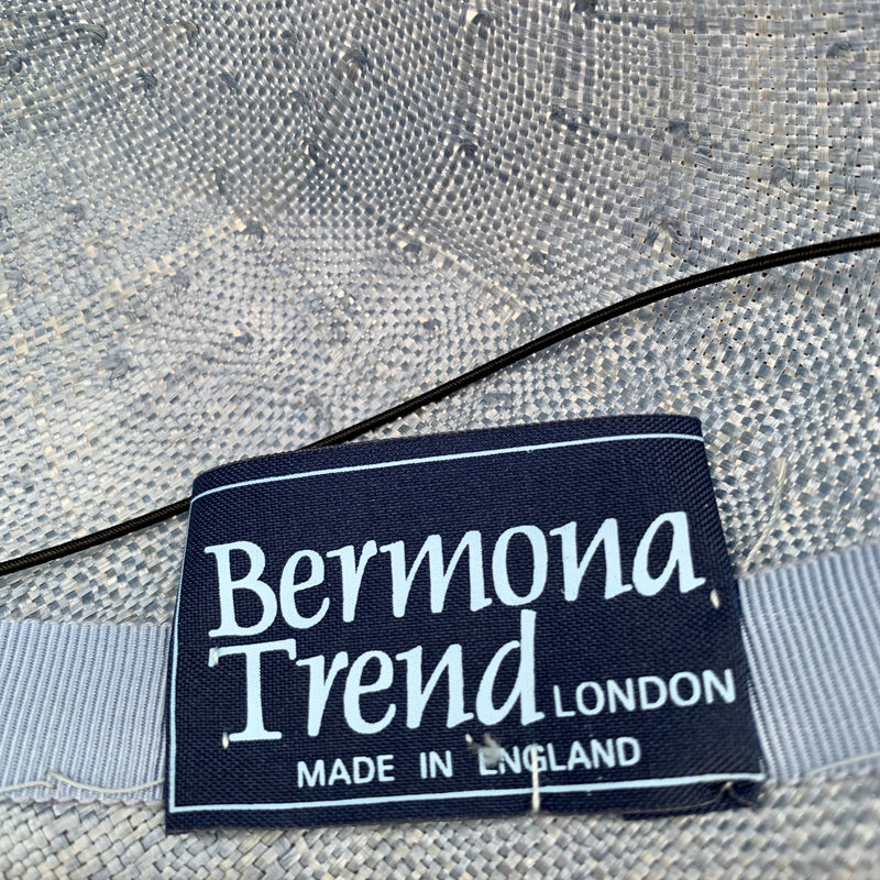 Vintage blue straw cocktail hat with white feather by Bermona Trend made in London