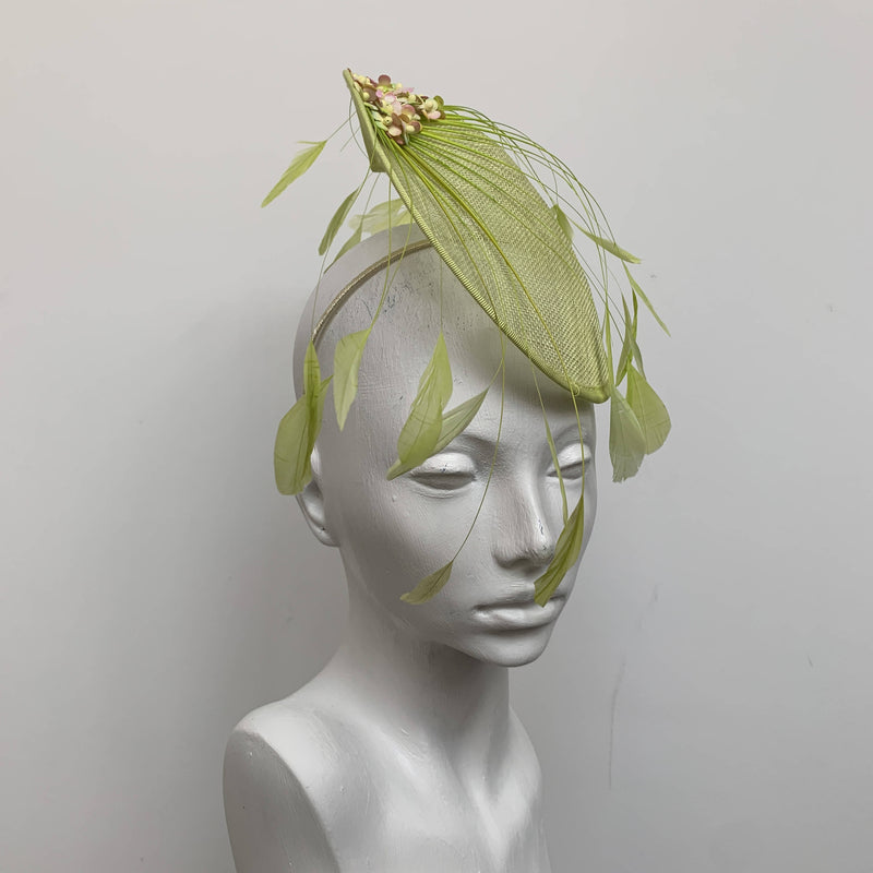 Alicia green fascinator with leaves