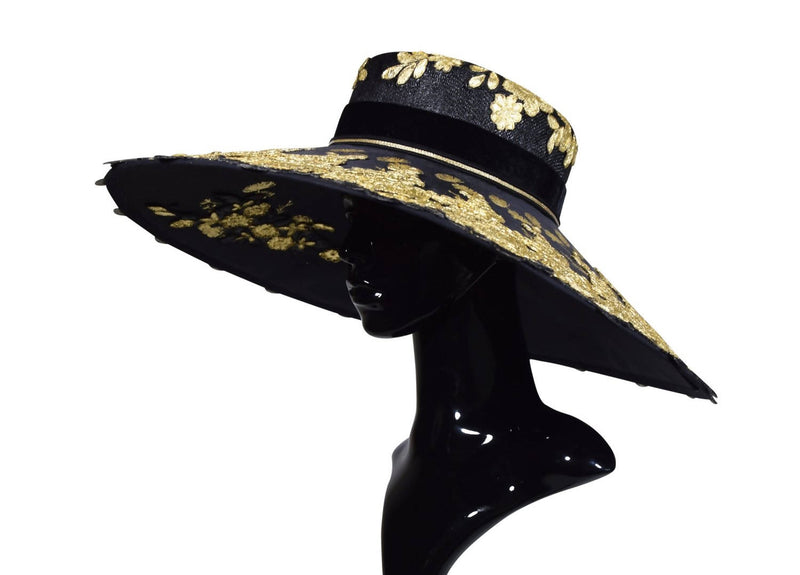 Kodogubako Black and Gold Wide Brim Hat