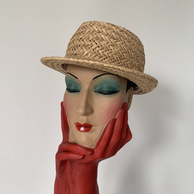 Vintage chic straw boater hat by Stephen Jones made in England