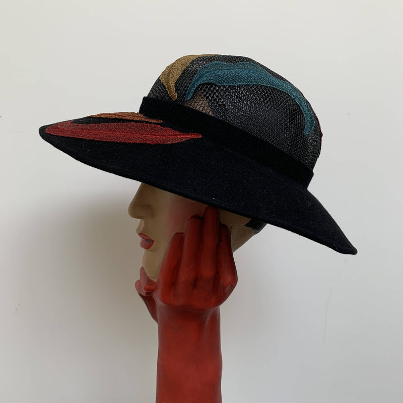 Vintage Liberty London felt hat by Alan Couldridge made in London with colorful patch work