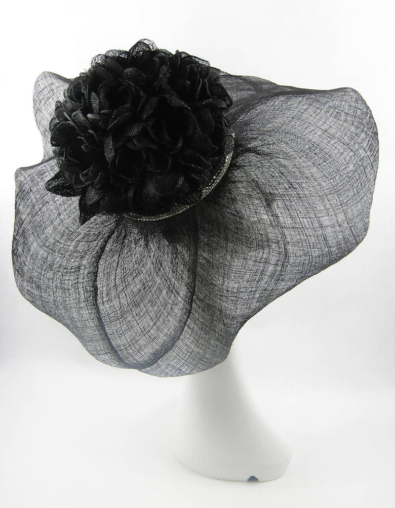Black Sinamay Flower & Diamanté Headdress