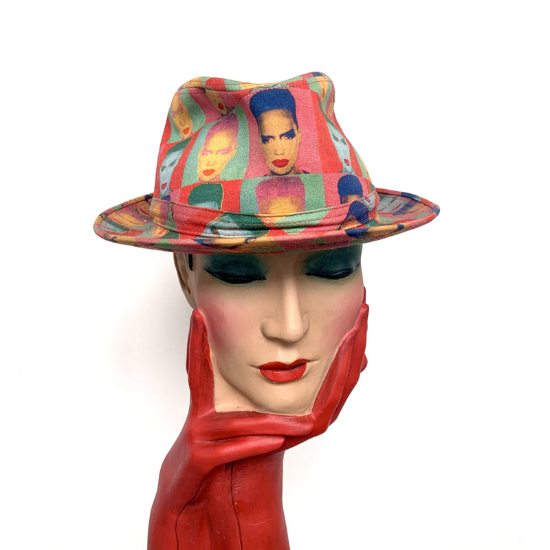 Vintage limited edition Philip Treacy Andy Warhol collection Grace Jones pop art digital print trilby hat