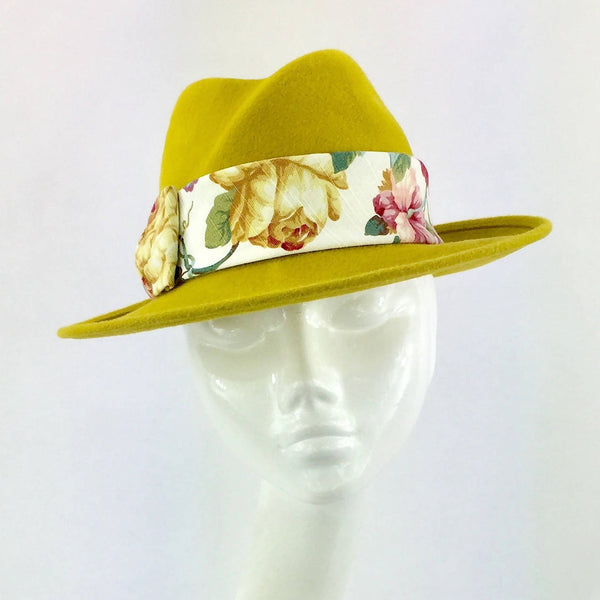 Velour Trilby Hat in Mustard Yellow