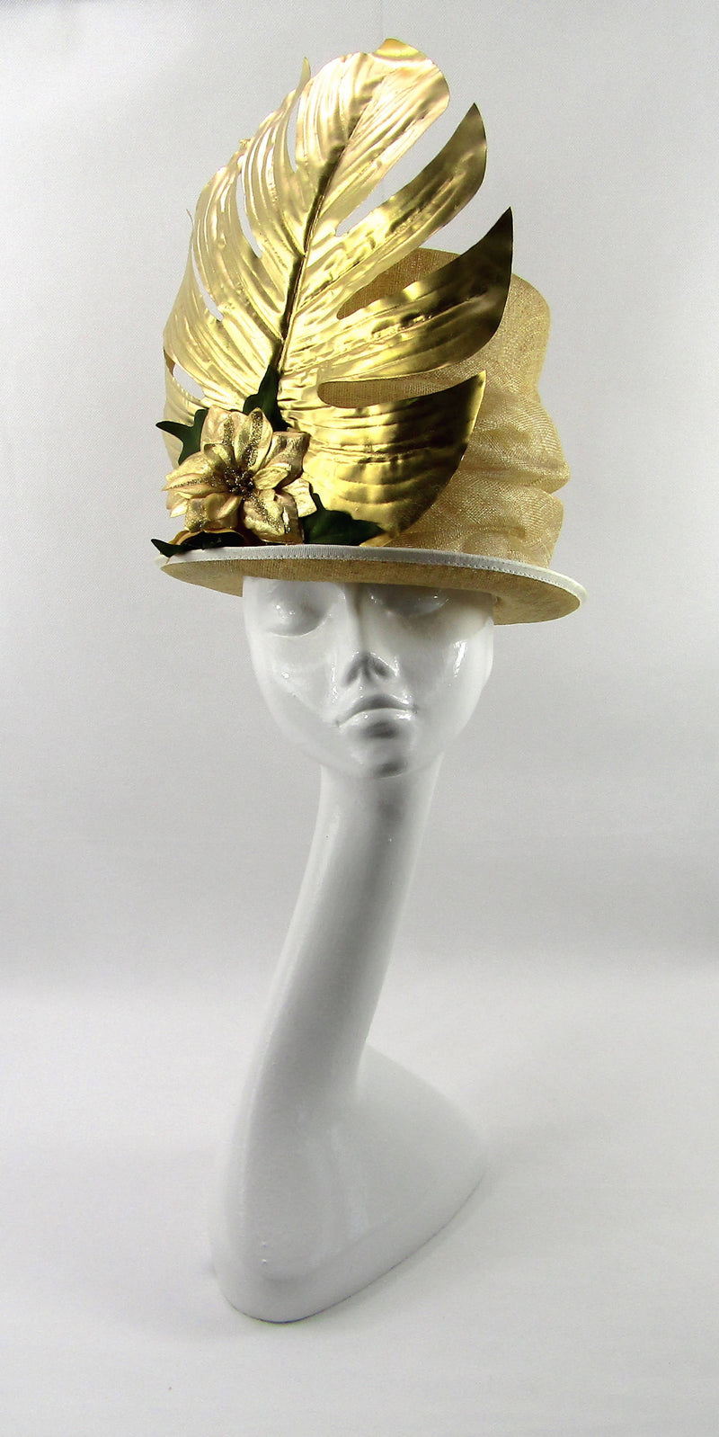 Ivory and Gold Glittered Sinamay Top Hat